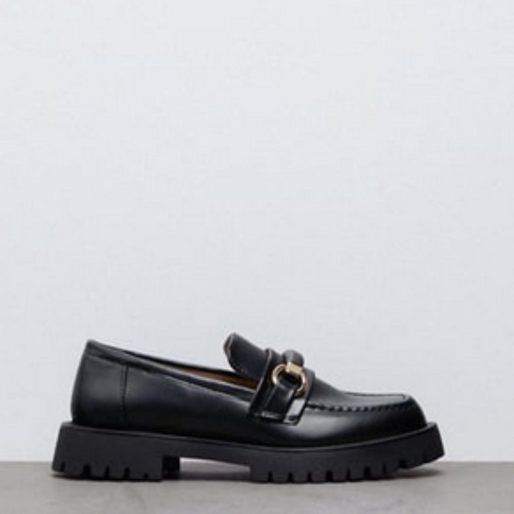 ZARA Black Chunky Loafers Gold Bit Chain Platform Shoes Women’s Size 11 / EU 42